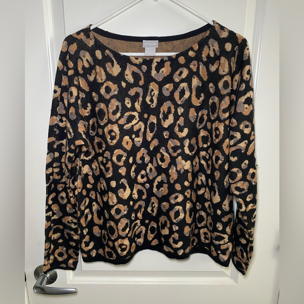 NWT Chico’s Animal Print Pullover Scoop Neck Sweater Size 3 (U.S. Size XL)